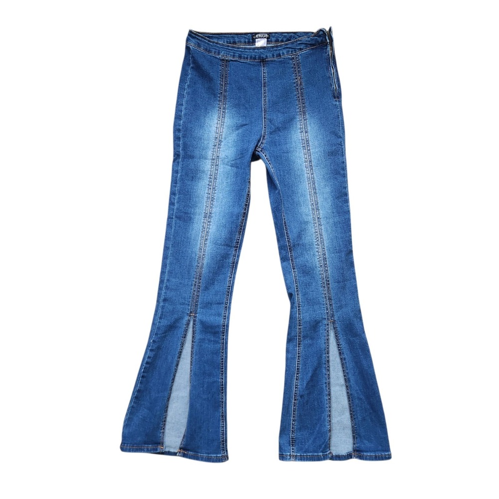 Venus Y2K Style Flare Slit Jeans Size‎ 8 Denim Stretch Side Zip Women's